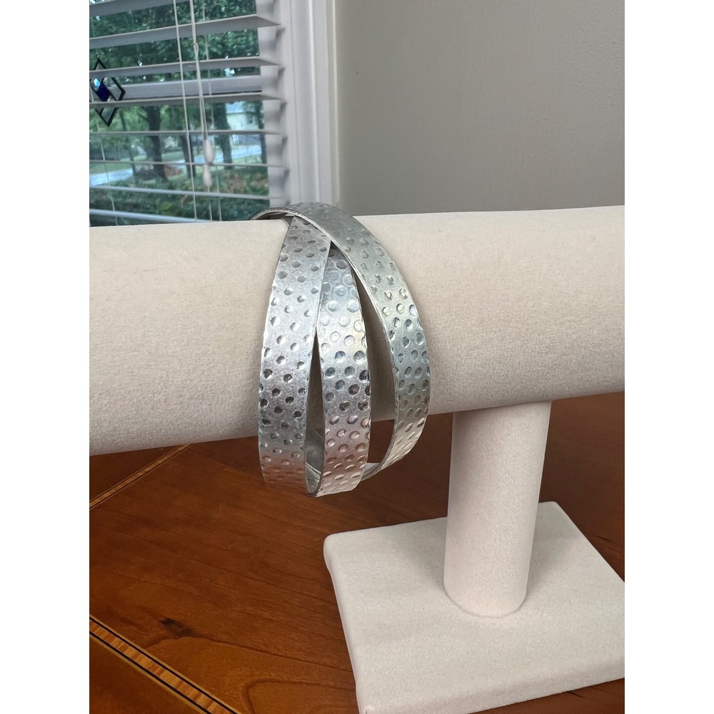 Plunder Design Silver Tone Interwoven Hammered Rolling Bangle Bracelet Set